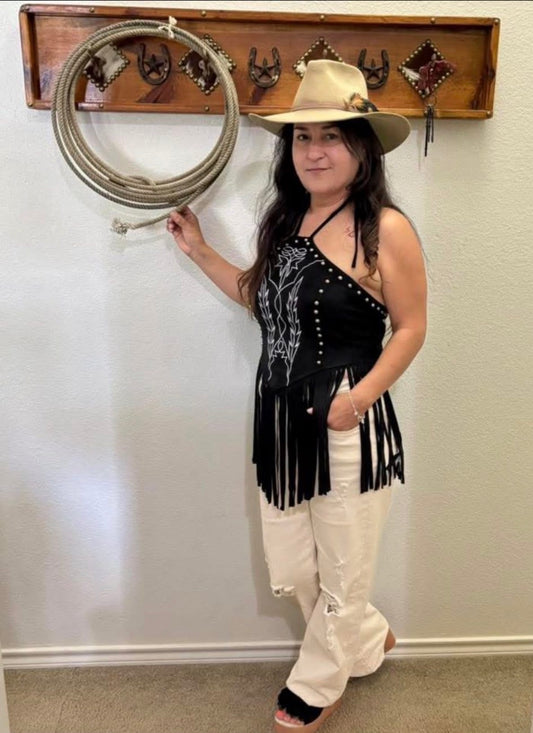 boot stitch top with fringe