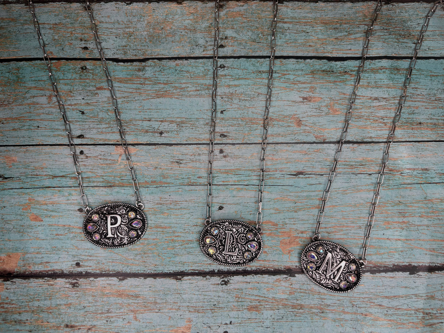 Silver Buckle initial with rhinestone