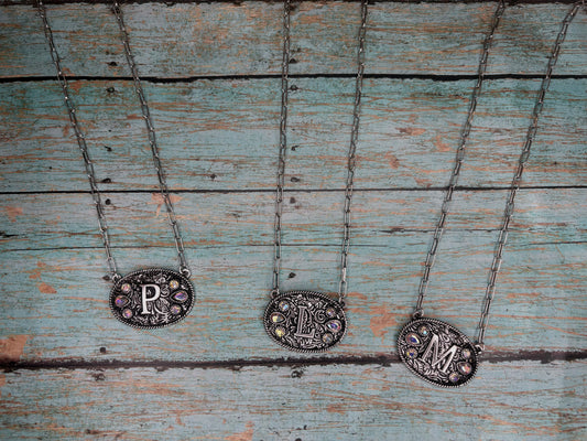 Silver Buckle initial with rhinestone