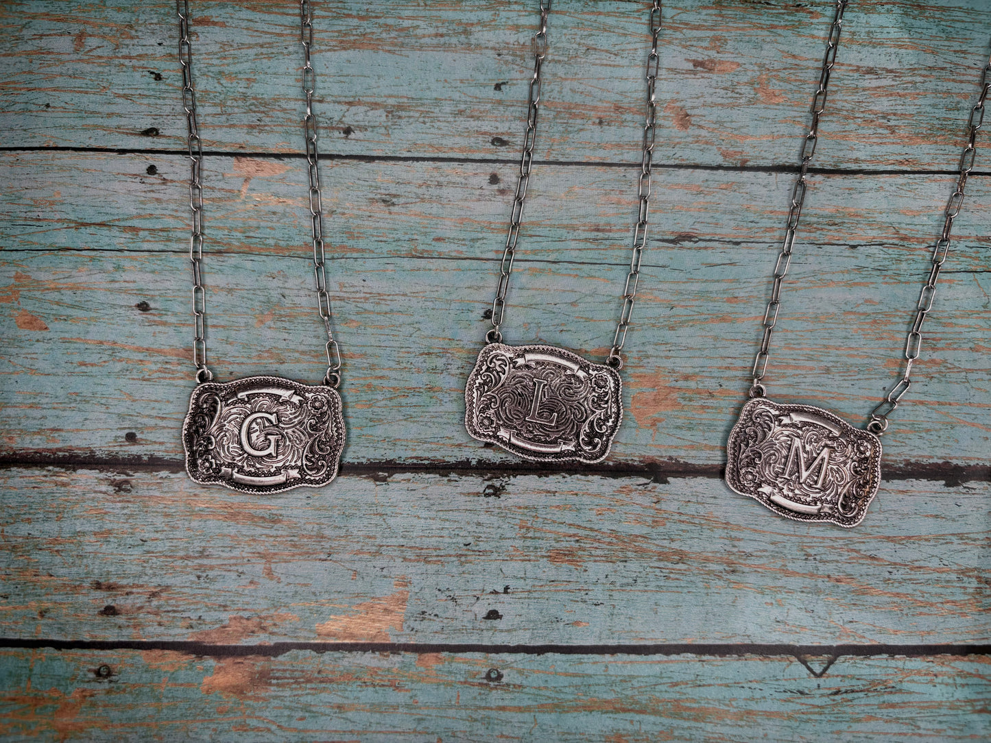 Silver Buckle Initial necklace